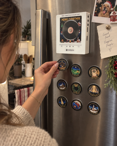 Customer photo — picking a disc off the fridge
