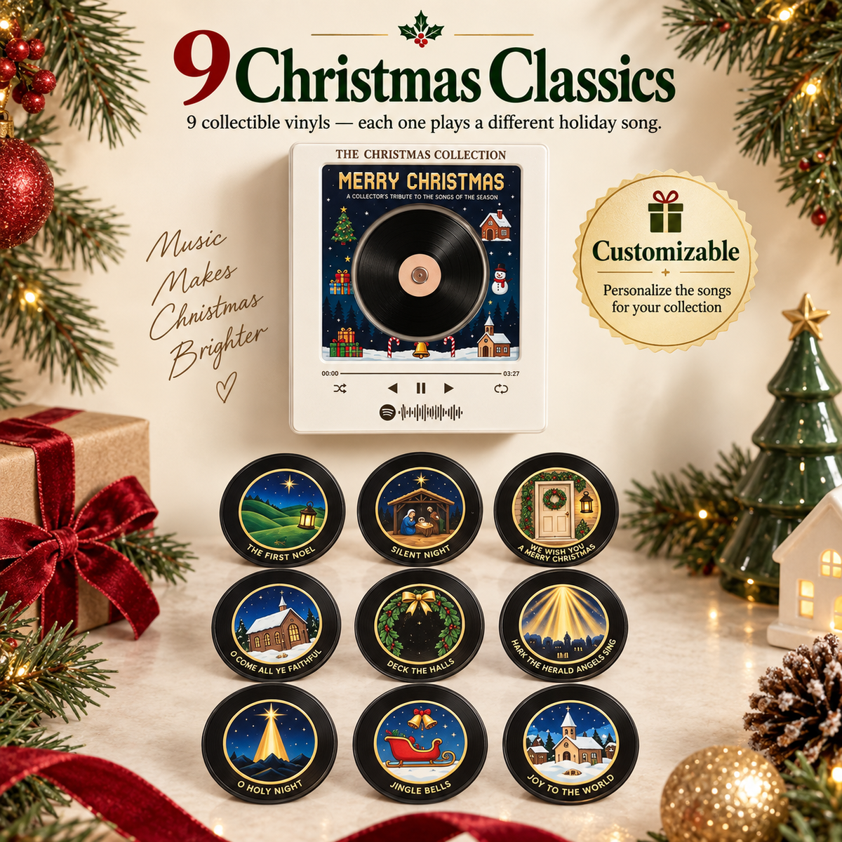 Nine Christmas classics, one per disc