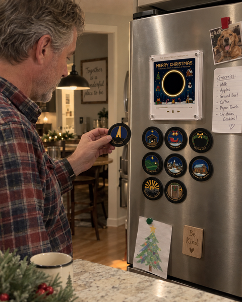 Customer photo — choosing a disc at the fridge
